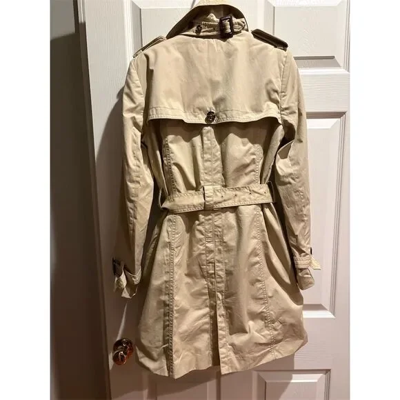 Banana Republic Women's S Beige Trench Coat‎ Double-Breasted Leather Belted